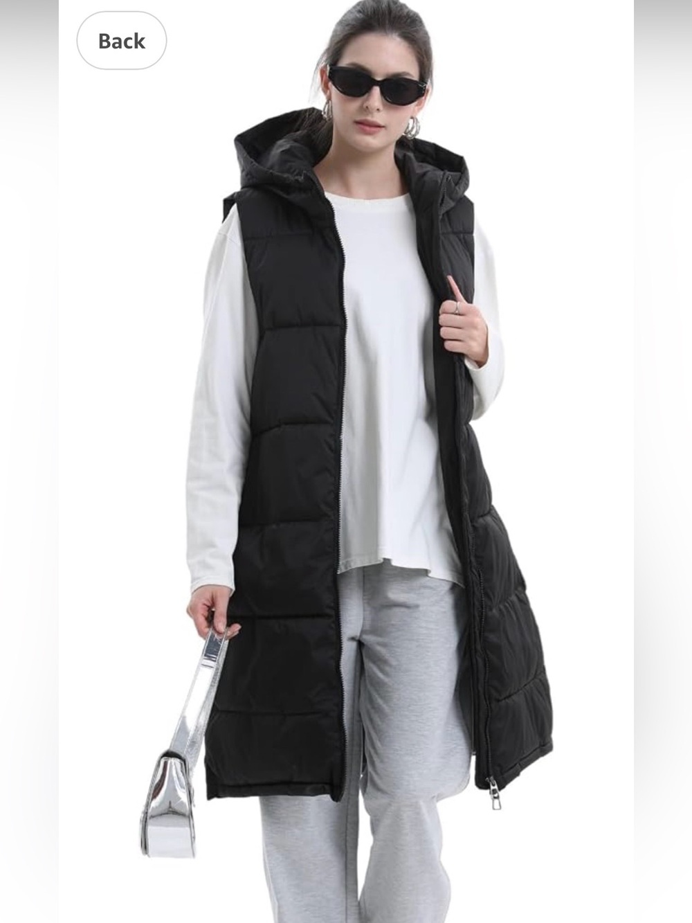 Puffit London Hooded Black Long Puffer Vest - Picture 2 of 16